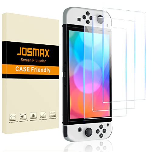 [3 חבילה] מגן מסך Josmax התואם למתג Nintendo OLED 2021, סרט הגנה ברור, סרט זכוכית נטול בועות אנטי-סקרט